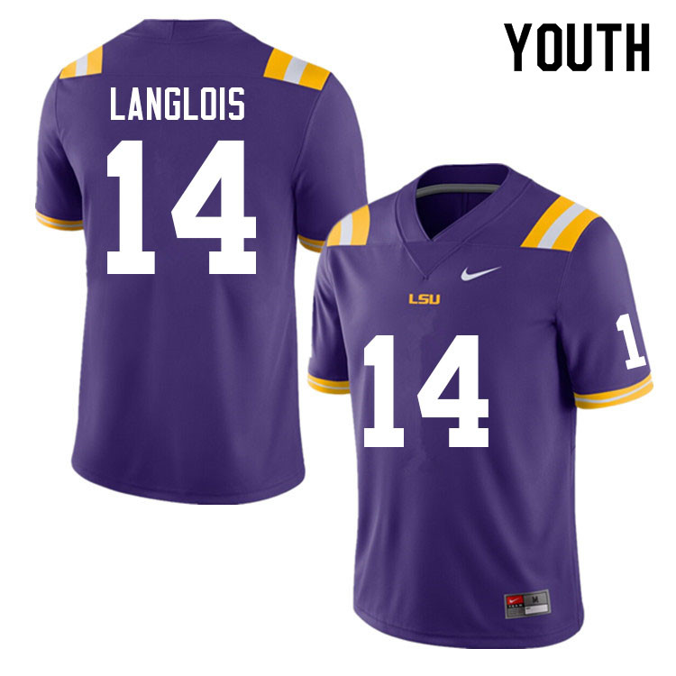 Youth #14 Matthew Langlois LSU Tigers College Football Jerseys Sale-Purple